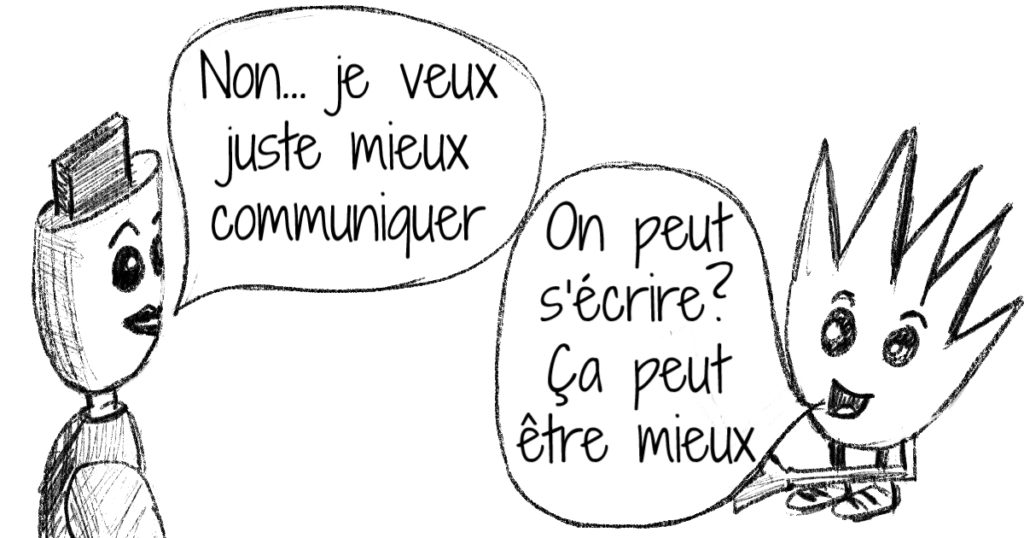 dessin au crayon Lingui & Stick, incompréhension de communication liée au canal