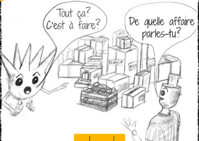 Mini BD au crayon papier représentant une scène de 2 personnages qui ont des difficultés à se comprendre