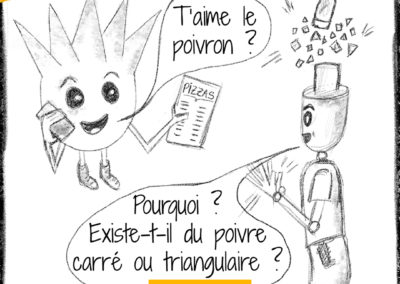 mini BD de 4 dessins au crayon papier mettant en scène 2 personnages et leur malentendu