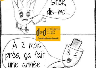 Lingui et Stick représentés par une image où ils discutent sans se comprendre